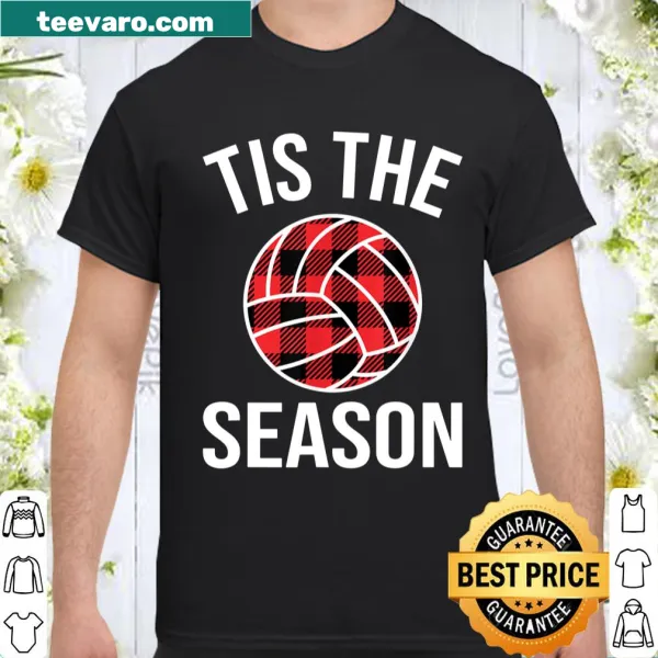 Buffalo plaid volleyball-themed Christmas shirt design.