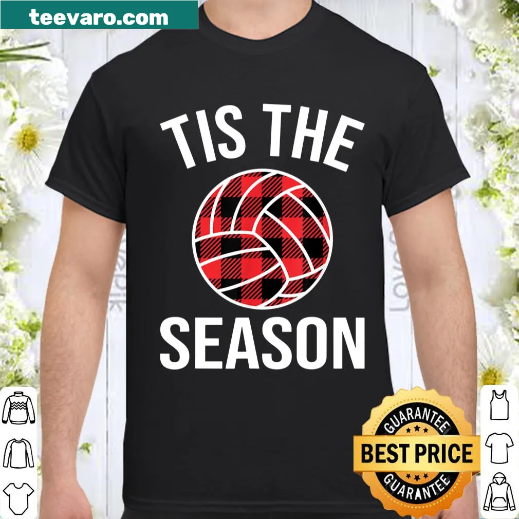 Buffalo plaid volleyball-themed Christmas shirt design.