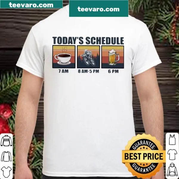 Vintage mountain biker shirt with humorous coffee and beer schedule