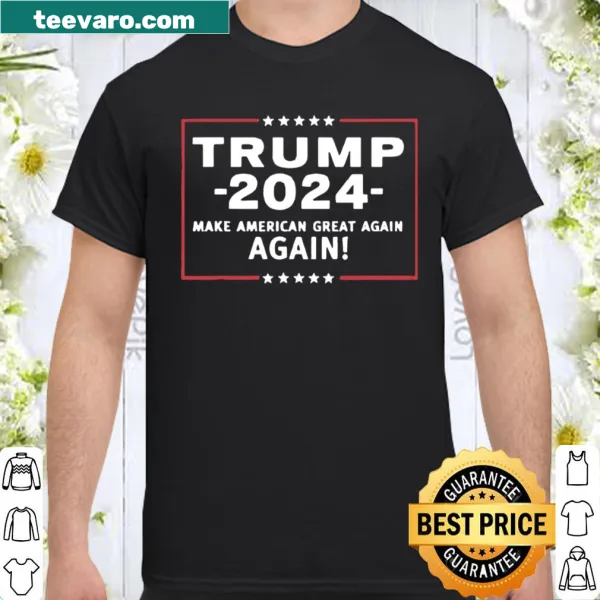 Trump 2024 patriotic shirt featuring MAGA stars and bold graphics.