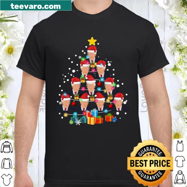 Christmas tree T-shirt with Trump theme and Merry Xmas text