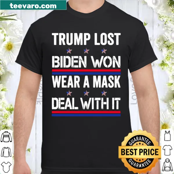 Patriotic shirt with text about Trump and Biden surrounded by stars and flags