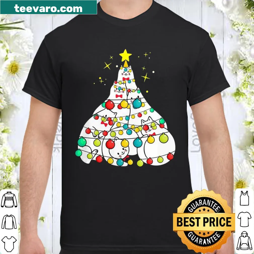 Funny Christmas shirt with a cat tree graphic