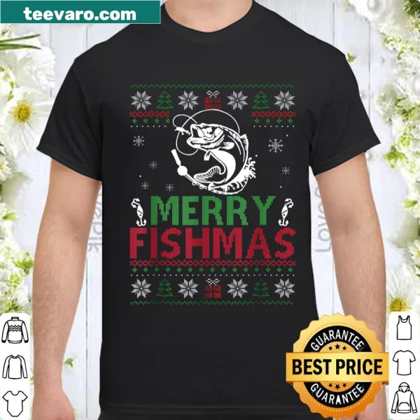 Funny Merry Fishmas t-shirt featuring bass fish design