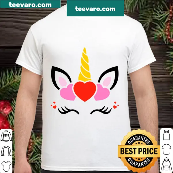 Unicorn Valentine's Day shirt with hearts for girls
