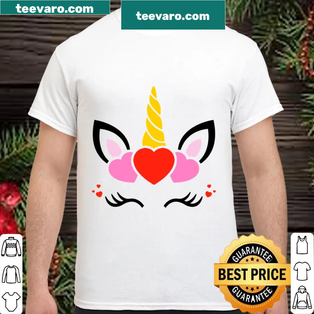 Unicorn Valentine's Day shirt with hearts for girls