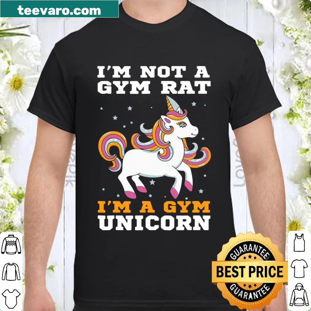 Unicorn graphic lifting weights on a women's fitness shirt — on a women's shirt
