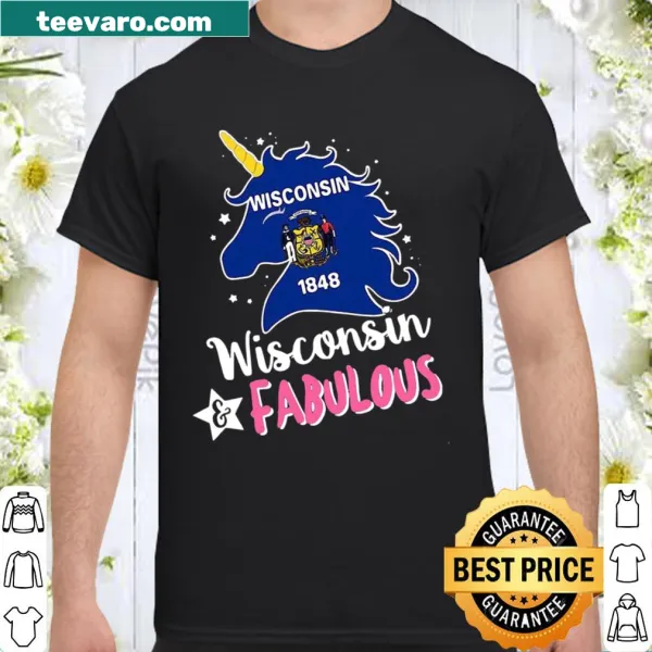 Whimsical unicorn shirt featuring Wisconsin 1848
