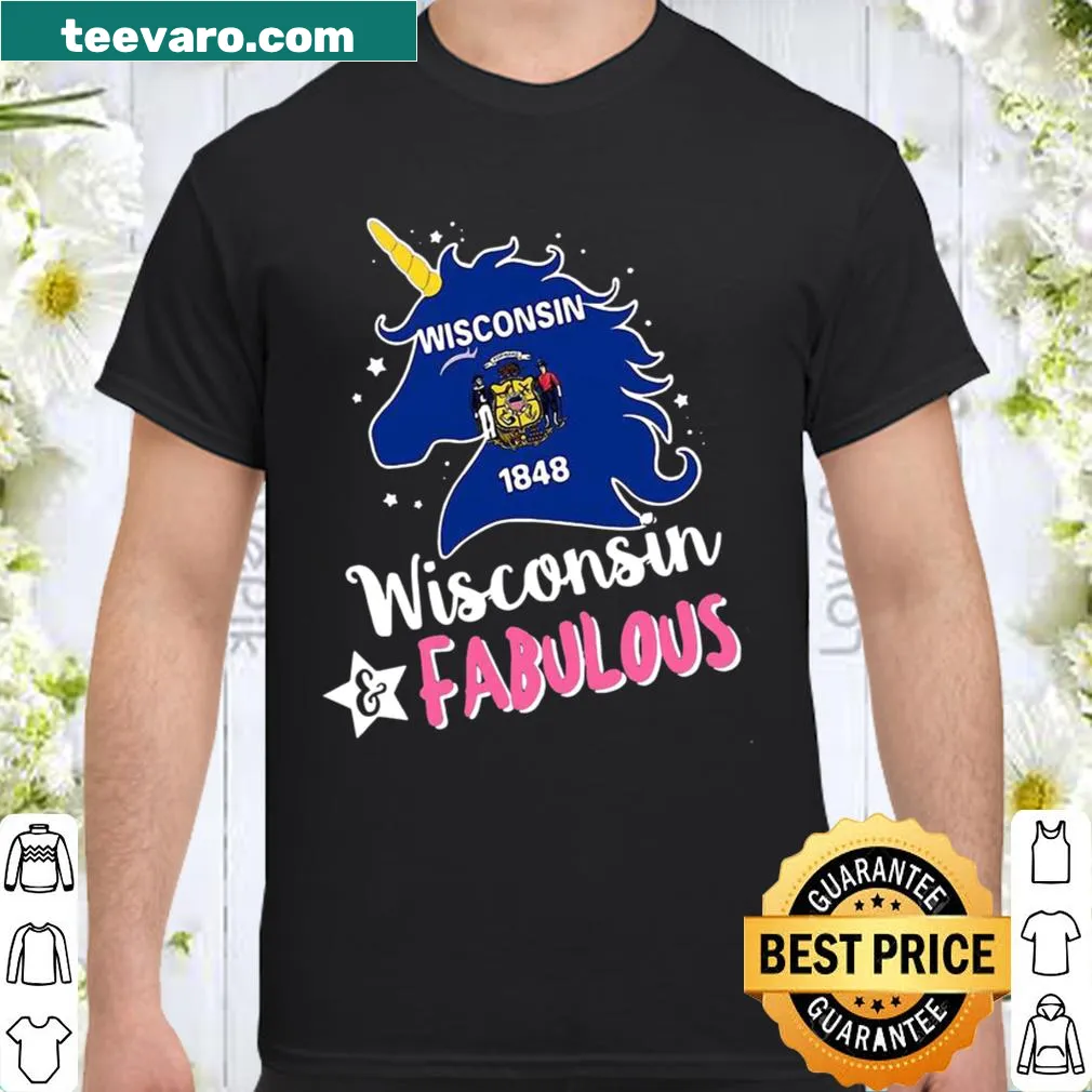 Whimsical unicorn shirt featuring Wisconsin 1848
