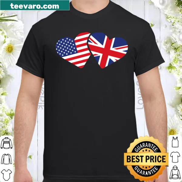 Heart design merging UK and USA flags.