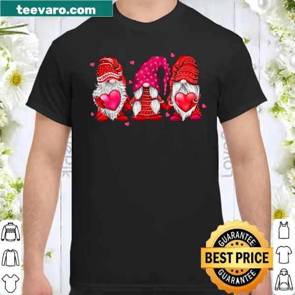 Funny shirt with gnomes holding hearts for Valentine's Day.