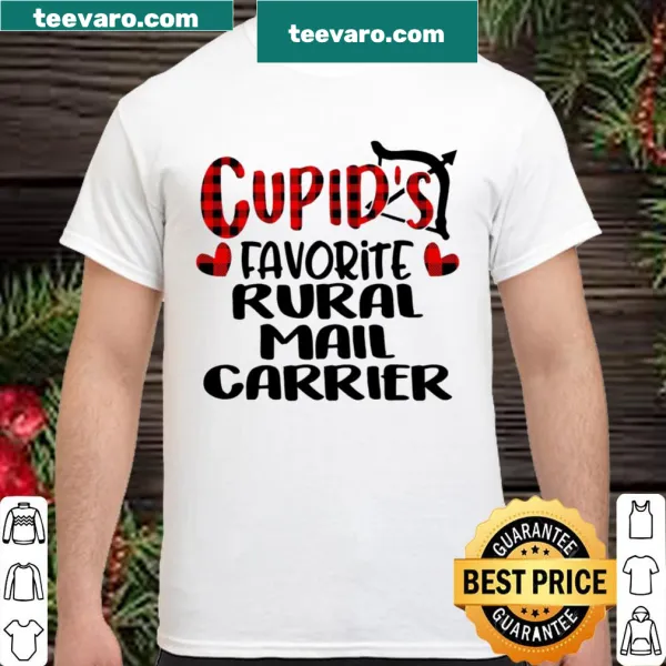 Cupid-themed graphic with buffalo plaid for letter carriers