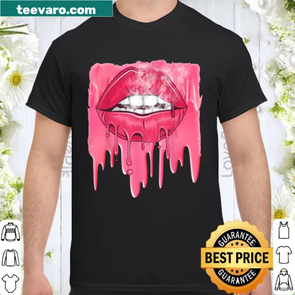 Playful pink melting lips illustration on a Valentine's shirt