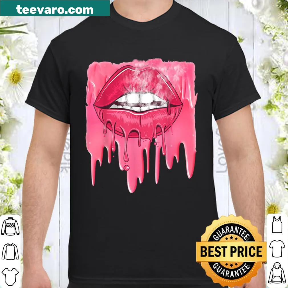 Playful pink melting lips illustration on a Valentine's shirt
