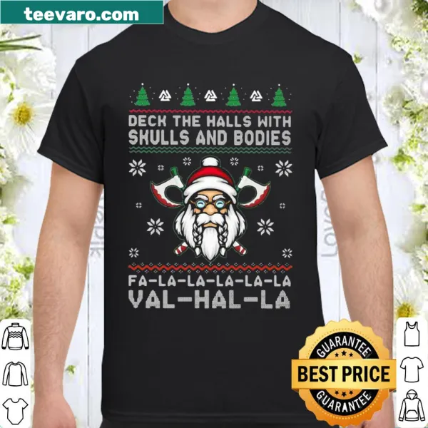 Viking Santa Claus shirt featuring skulls and festive elements in a humorous design