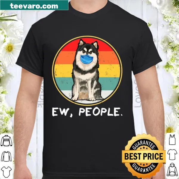 Vintage-style T-shirt featuring a Finnish Lapphund in a face mask