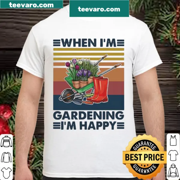 Vintage gardening shirt with tools and greenery graphic