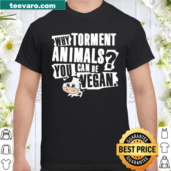 Cute baby cow graphic with text promoting veganism on a t-shirt