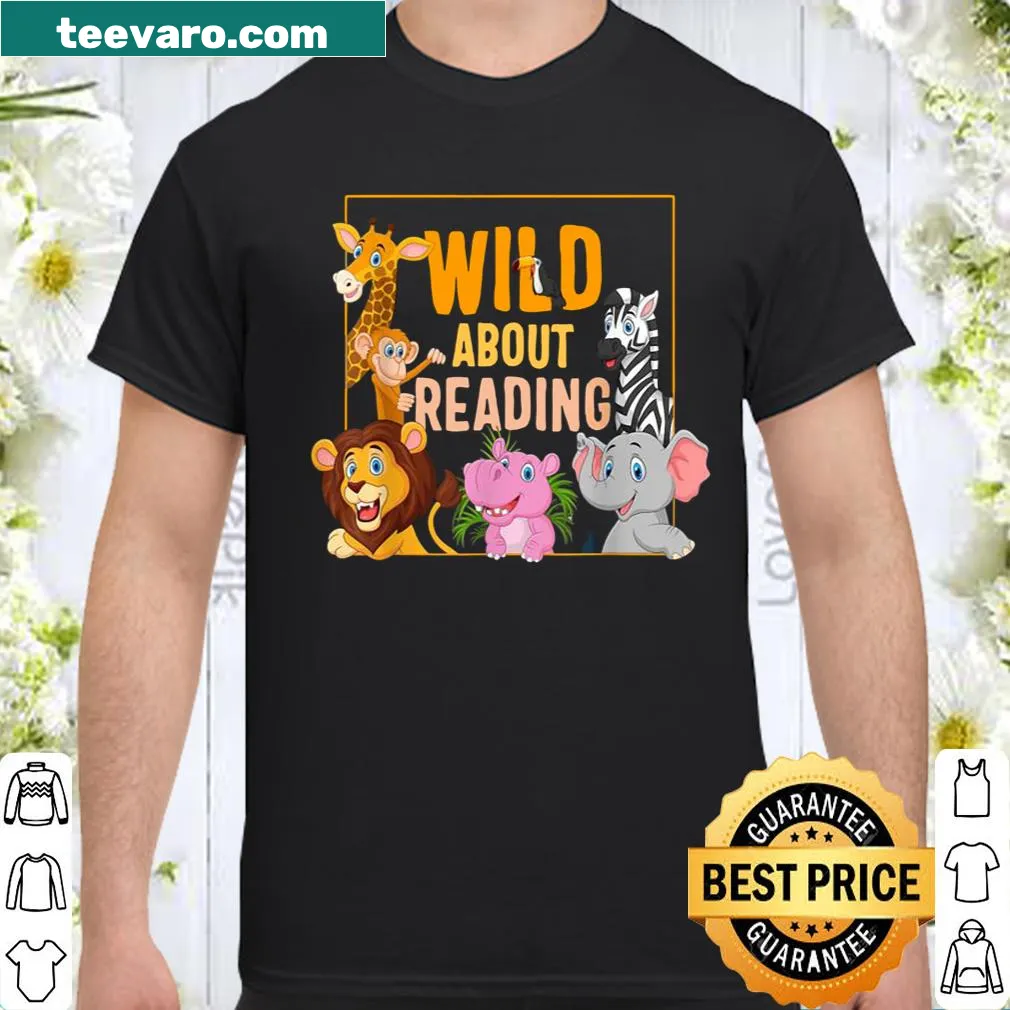 Cute animal-themed shirt with 'Wild About Reading' text for book lovers