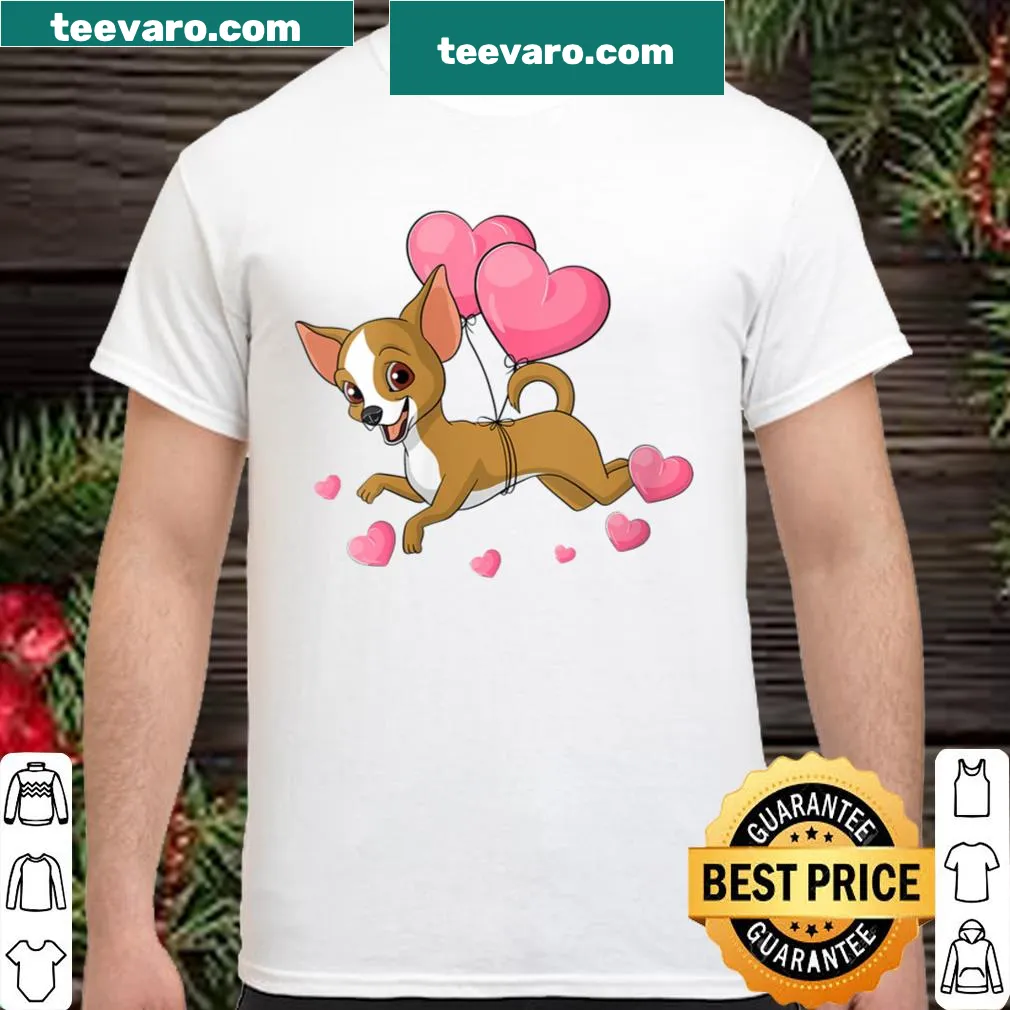 Chihuahua holding a heart-shaped balloon in a cute Valentine's design