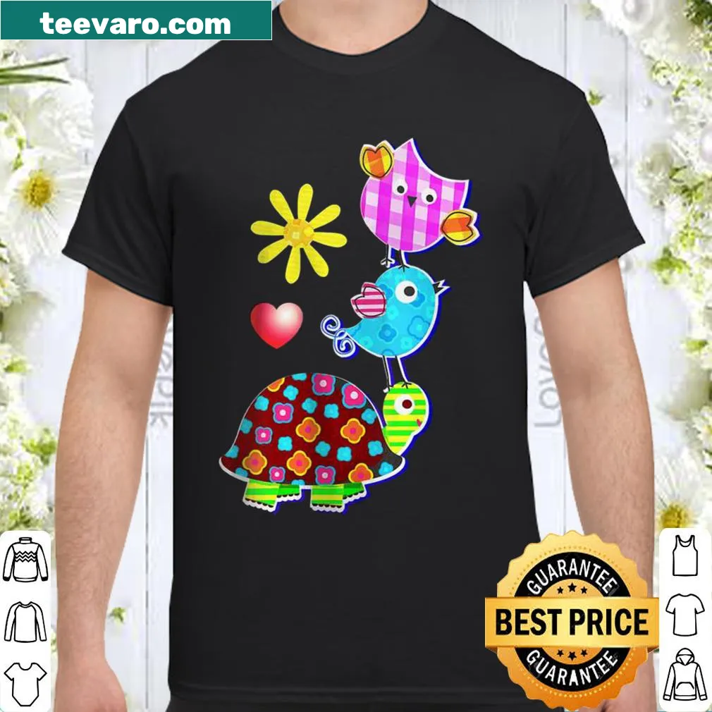 Cute owl and turtle shirt for women with charming cartoon design