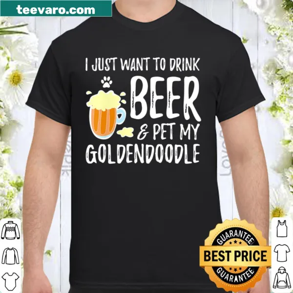 Funny V-Neck Dog Mom t-shirt with Goldendoodle and beer graphics