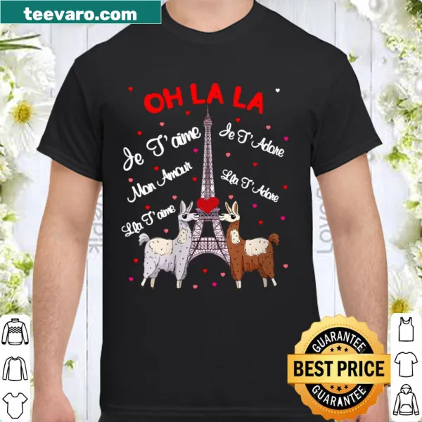 Llama-themed Valentine's Day shirt with French love phrases