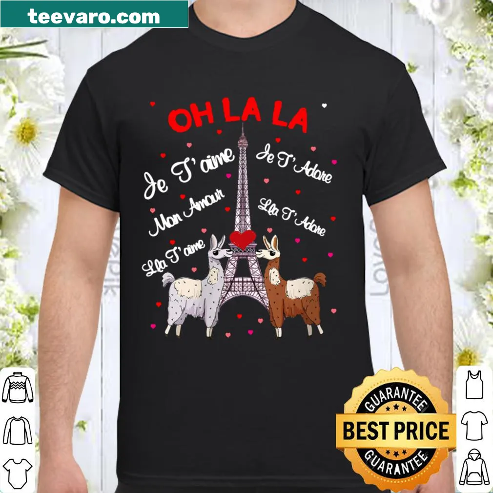 Llama-themed Valentine's Day shirt with French love phrases