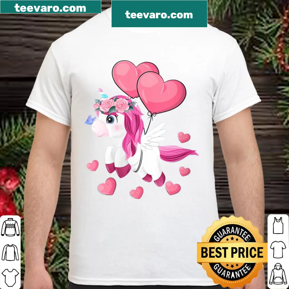 Cute unicorn Valentine's Day shirt with heart balloon