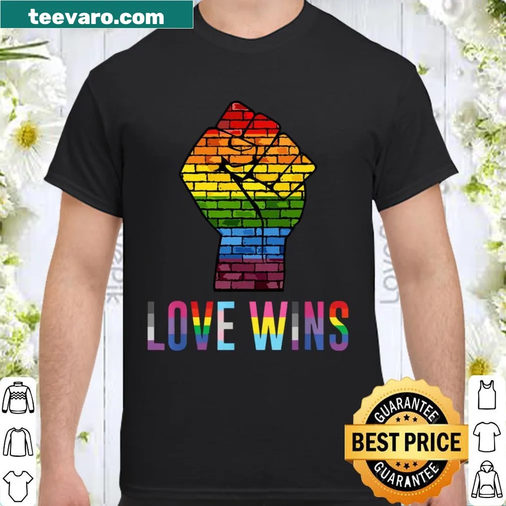 Shirt with the text 'love wins' prominently displayed