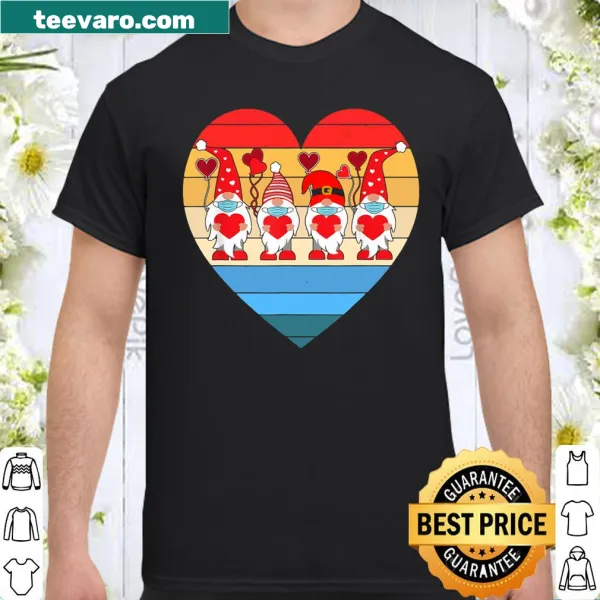 Vintage gnome in a mask holding a heart on a shirt