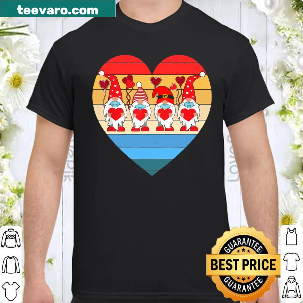 Vintage gnome in a mask holding a heart on a shirt