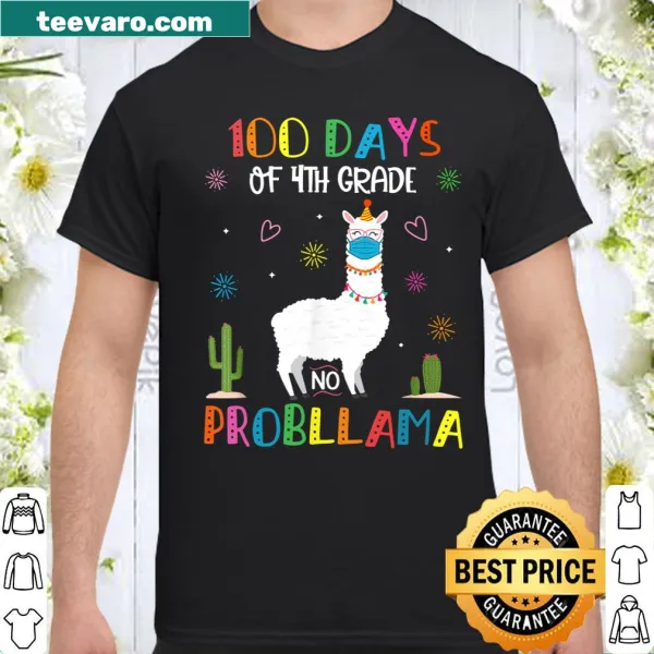 Shirt with '100 Days Of 4Th Grade No Probllama' text and llama graphic