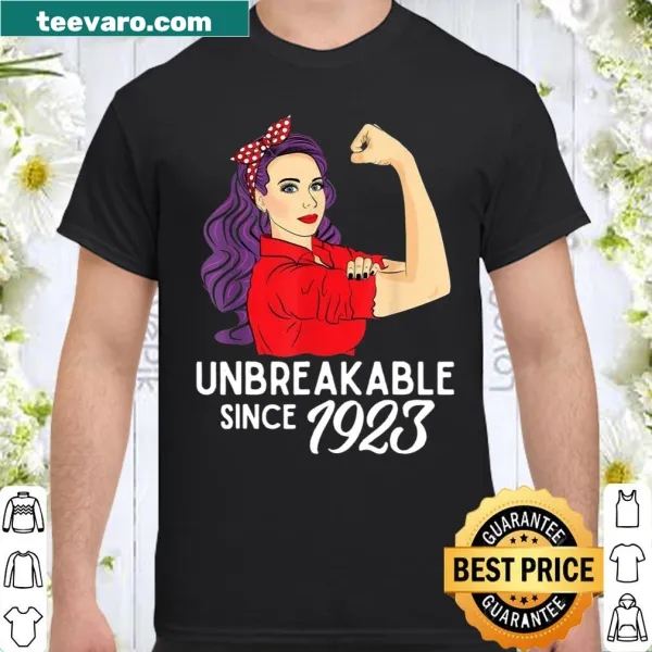 Typography shirt celebrating 98th birthday with Unbreakable Since 1923 text