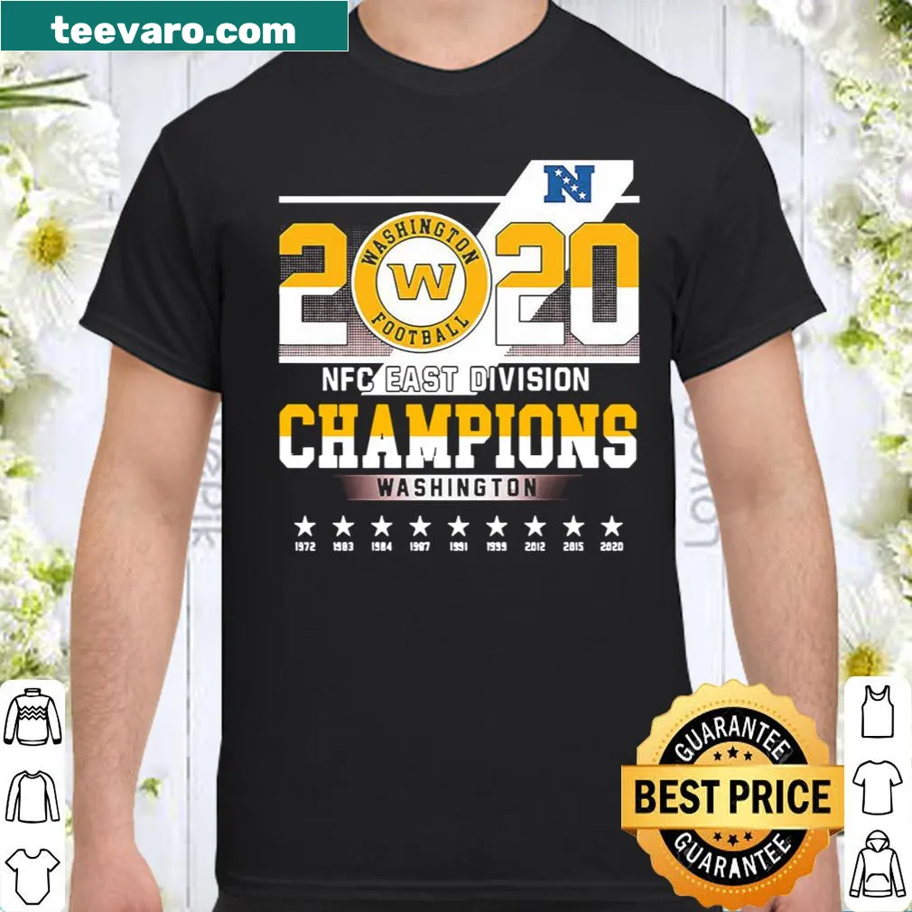 T-shirt featuring a graphic celebrating the 2020 Washington Football NFC East Division Champions
