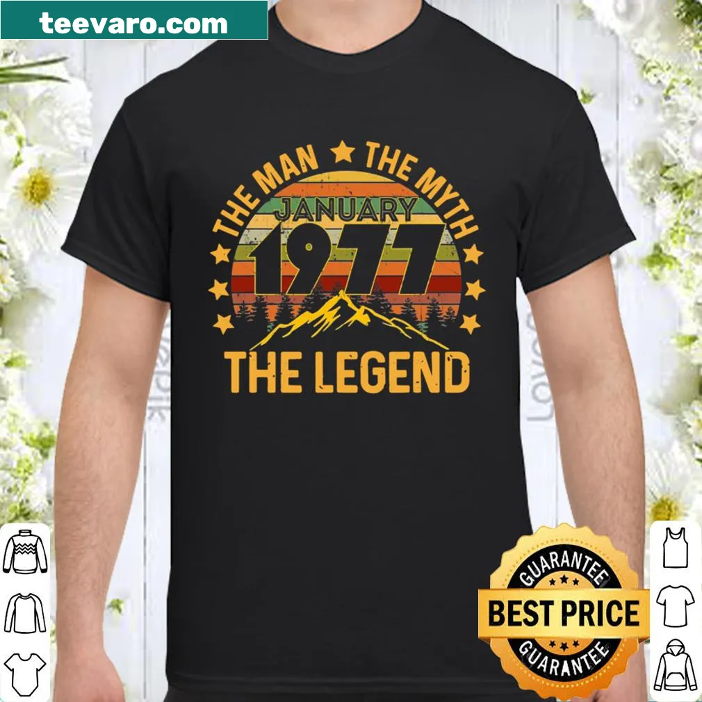 Birthday T-shirt featuring 'The Man Myth Legend January 1977' text