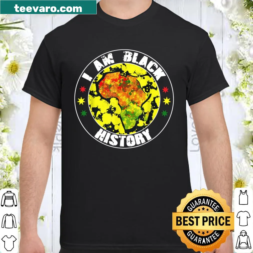 Graphic shirt with African map and 'I Am Black History' text