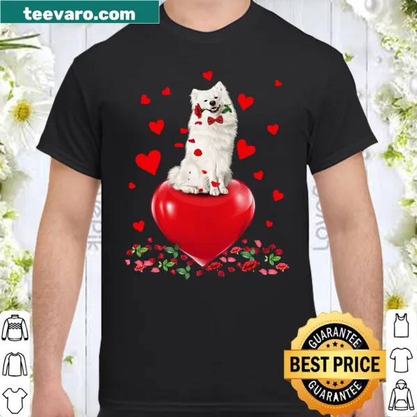 Adorable American Eskimo dog with a rose for Valentine's Day shirt.