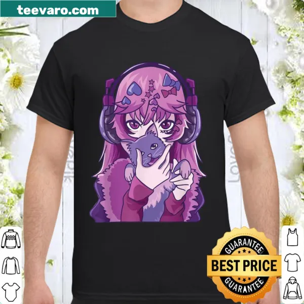 Adorable anime girl with a cat design shirt
