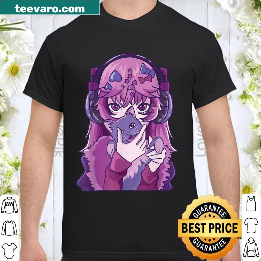 Adorable anime girl with a cat design shirt