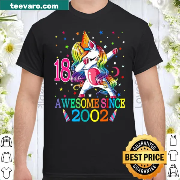 T-shirt featuring a dabbing unicorn celebrating 18th birthday