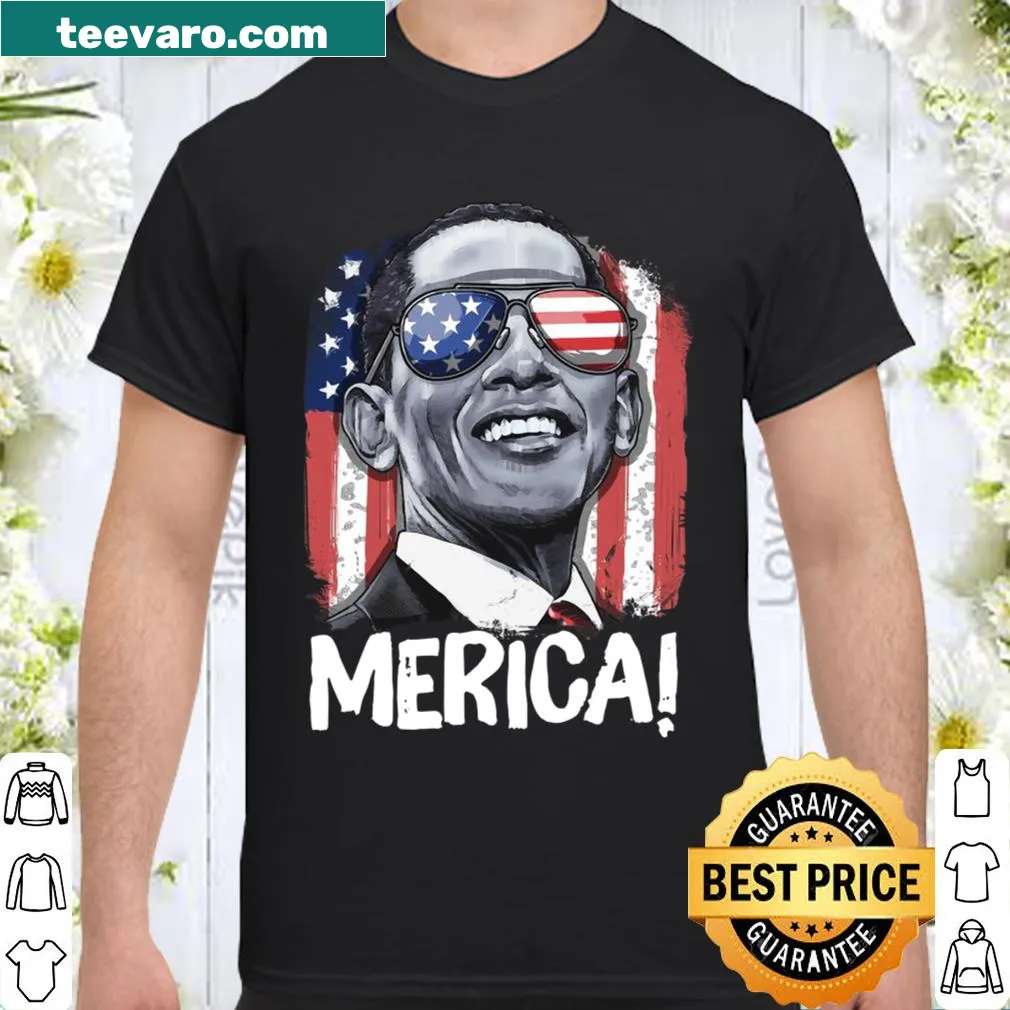 Barack Obama T-shirt with American flag and 'Merica' text