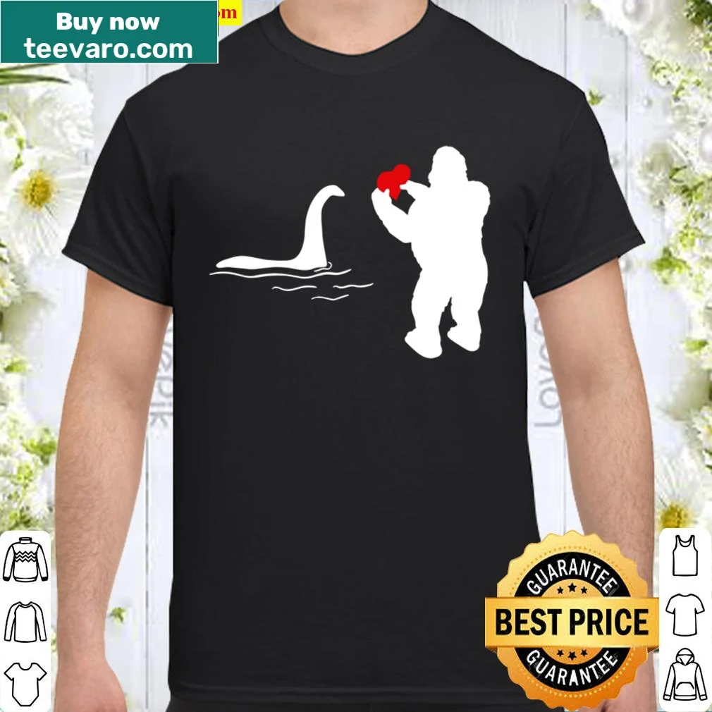 Funny Valentine’s Day shirt with Bigfoot and Nessie theme