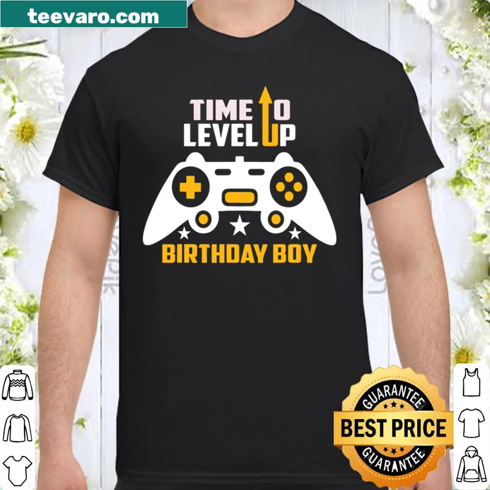 Joyful gaming birthday shirt with 'Time To Level Up' text.