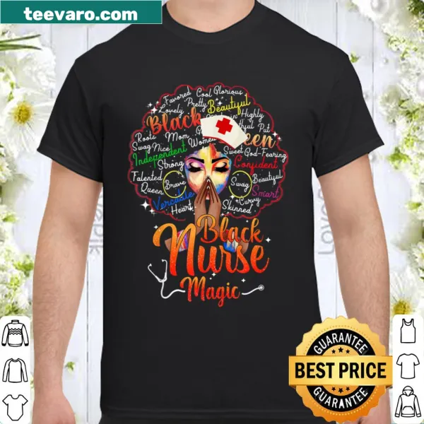 Illustrated shirt celebrating Black nurses with afro and melanin magic