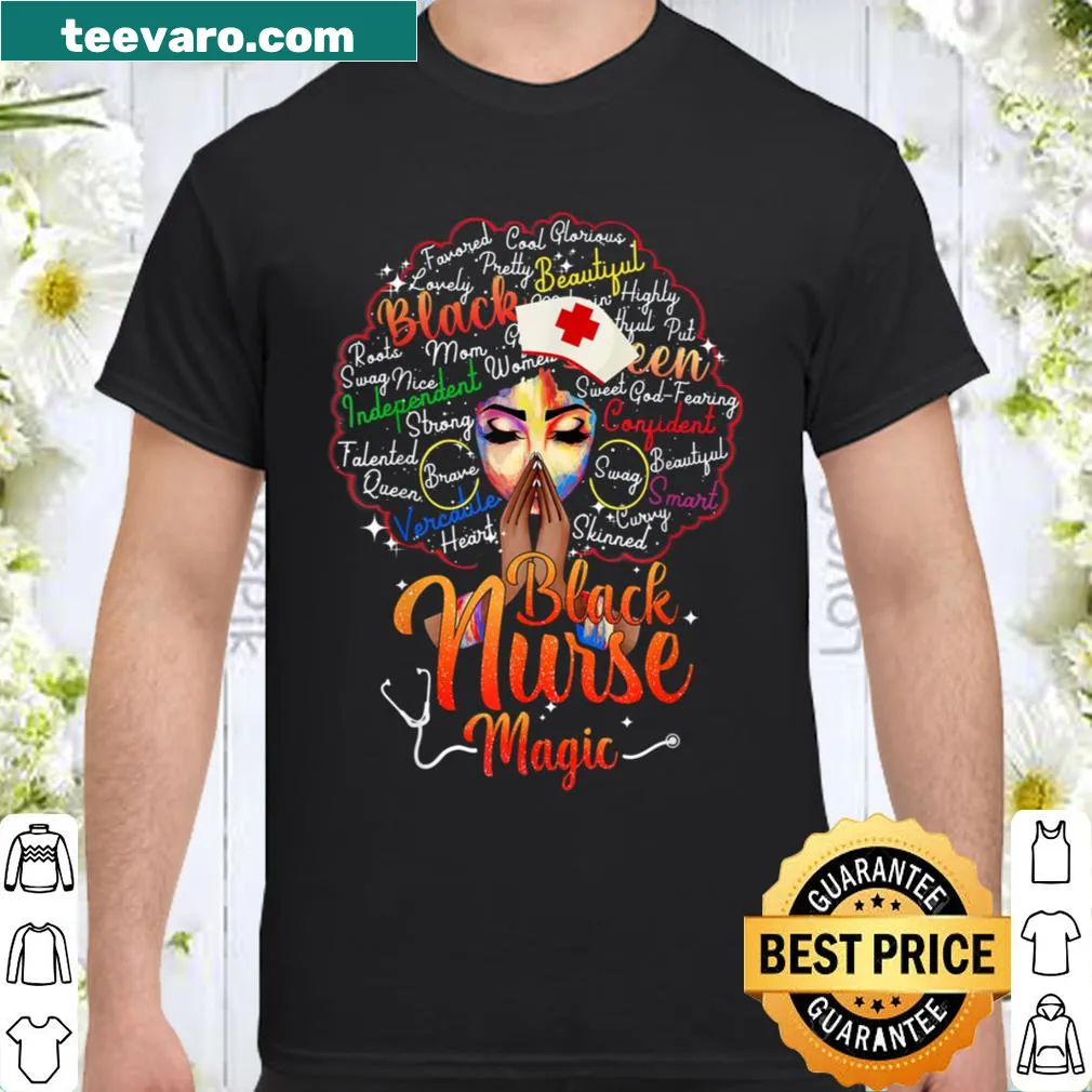 Illustrated shirt celebrating Black nurses with afro and melanin magic