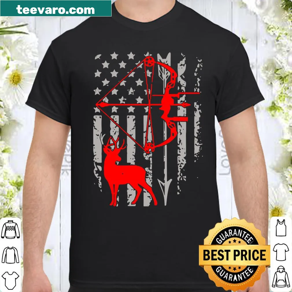 Bow hunting shirt with American flag and deer design