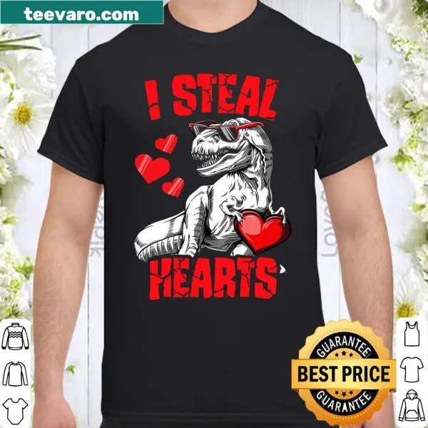 Cute shirt for boys featuring a T-Rex with the phrase 'I Steal Hearts.'