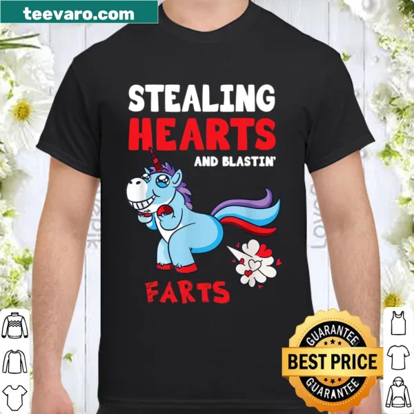 Funny kids shirt with cartoon unicorn farting hearts