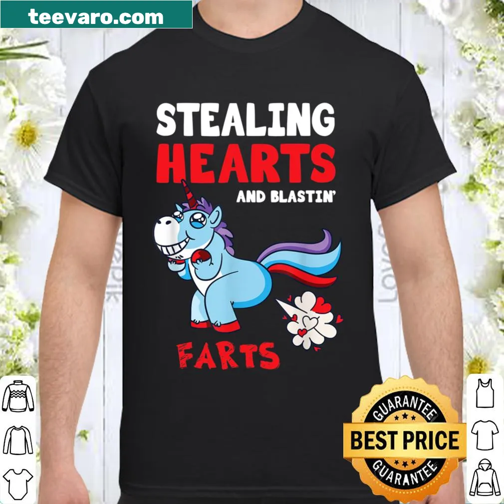 Funny kids shirt with cartoon unicorn farting hearts